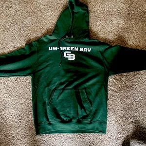 UWGB mens champion hoodie, green size medium